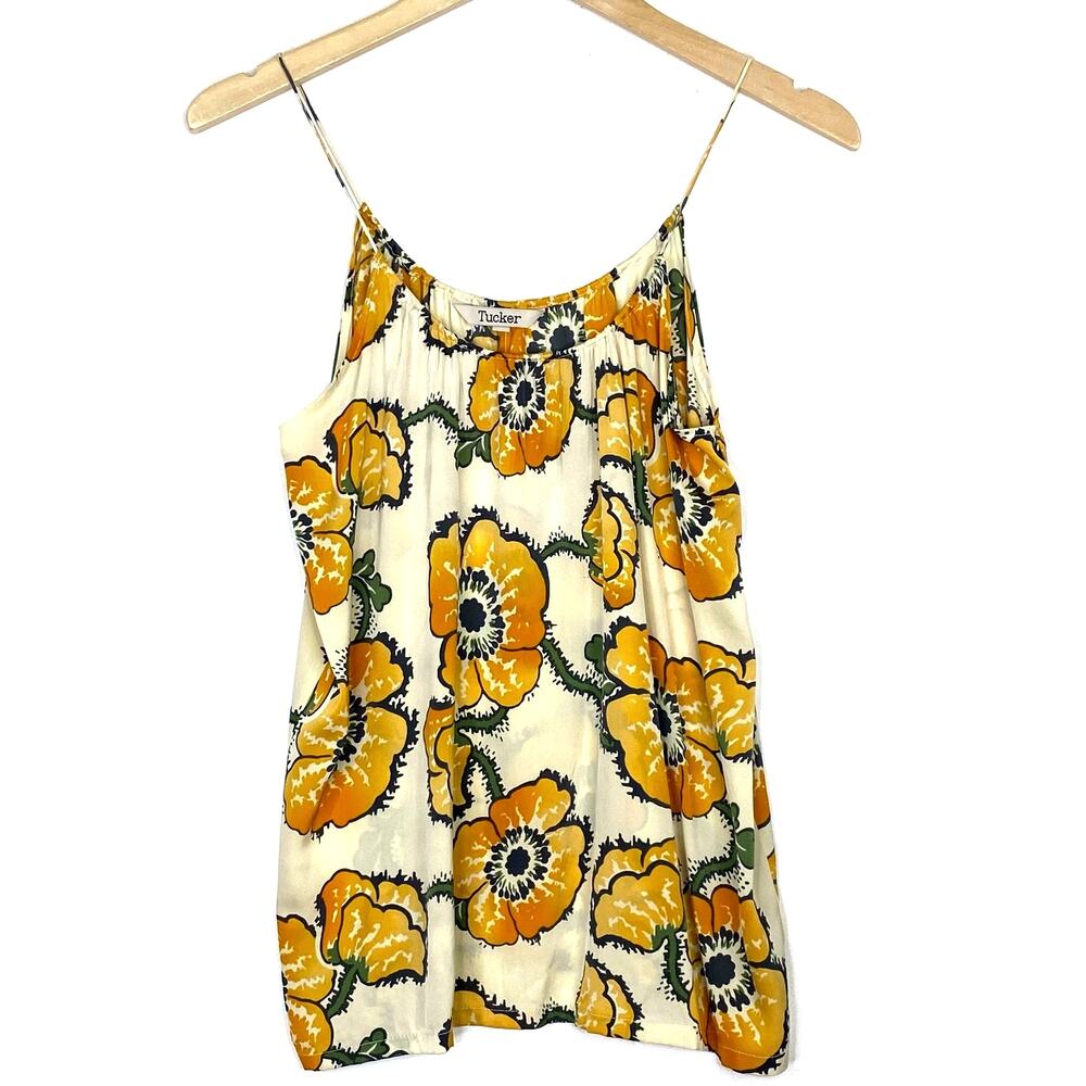 TUCKER NYC Floral Orange Poppies Silk Camisole Tank Womens XS Colorful Artsy